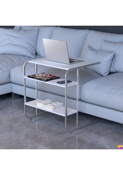 C Yan Sehpa Geniş Boy Tekerlekli Çalışma, Atıştırmalık, Yemek, Laptop Sehpası Beyaz indirimleri