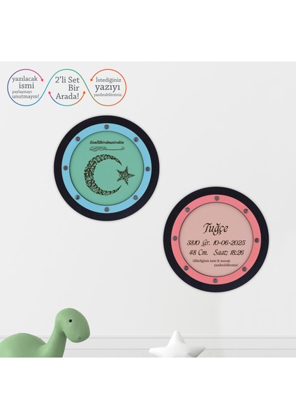 Aile Üyelerine Özel, Besmele Yazılı, Ayyıldız Motifli Kelime-I Tevhid Duvar Süsü, Harika Dekorasyon