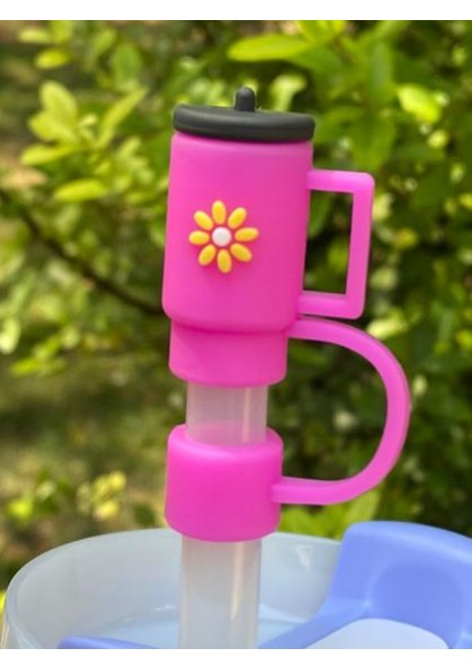 1 Adet Renkli 10 mm Için Pipet Tıpası Çiçekli Pipet Kapağı Quencher Pipet Tıpası 40 Oz ve 30 Oz Uyumlu