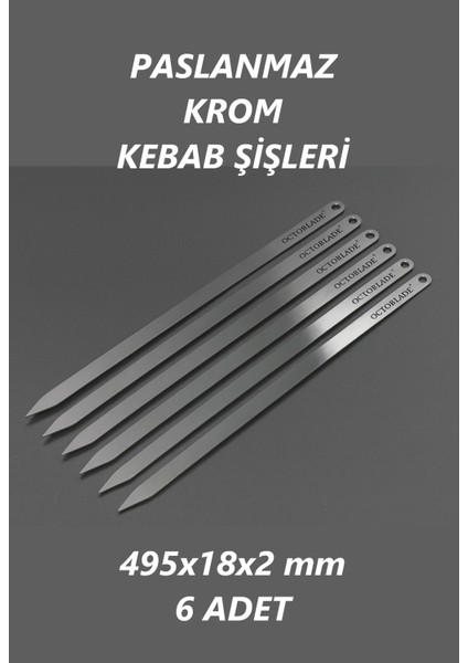 Paslanmaz Çelik Adana Kebab Şiş 304 Kalite Krom