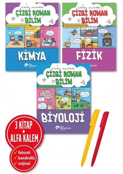 Alfa Kalem+Paul Mason 3 Kitap (Çizgi Roman Bilim-Kimya+Fizik+Biyoloji) Bilimsel Yeni Koç Üni