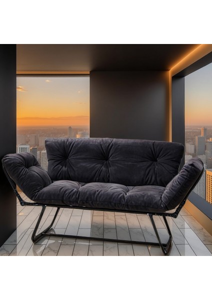 Çekyat Ikili Kanepe – Katlanır Yataklı Mekanizmalı Koltuk, Modern Füme