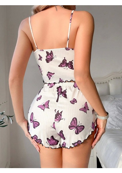 Kadın Lila Kebek Desenli Mini Şortlu Takım fiyatları