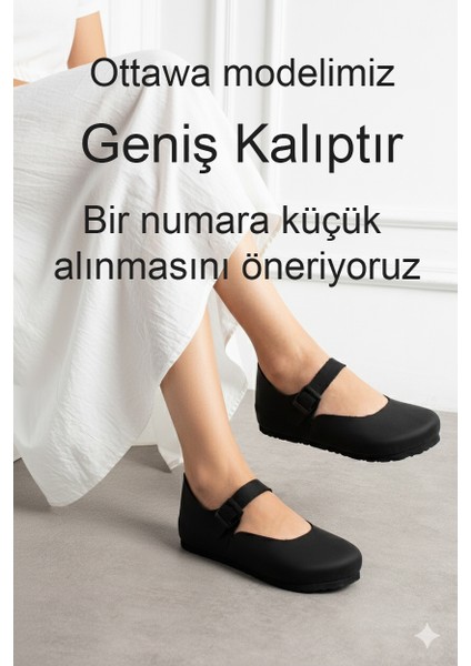Ottawa Hakiki Deri Mantar Taban Ortopedik Kadın Babet