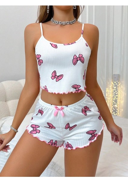 Kadın Fiyonklu Beyaz Şortlu Pijama Takımı fırsatları