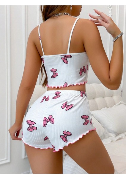 Kadın Fiyonklu Beyaz Şortlu Pijama Takımı indirimleri