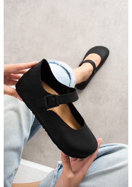 Ottawa Hakiki Deri Mantar Taban Ortopedik Kadın Babet