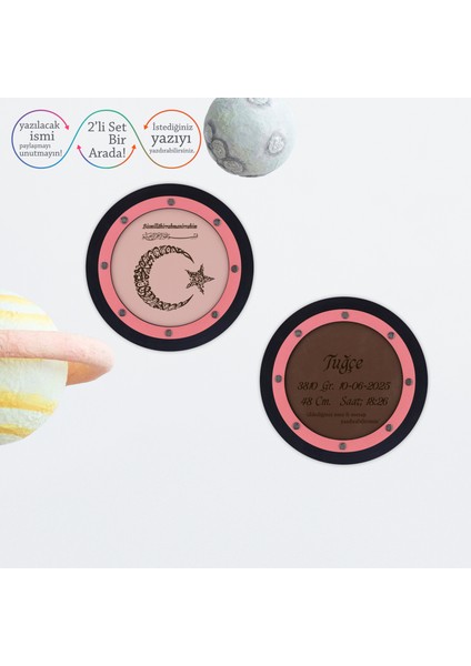 Mükemmel Hediye, Besmele Yazılı ve Ayyıldızlı Kelime-I Tevhidli Duvar Süsü, Bebek Ismine Özel Üretim