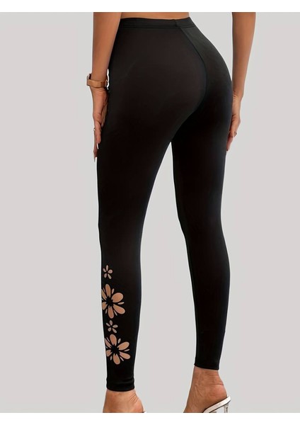 Kadın Yanları Lazer Çiçek Kesim Yüksek Bel Dalgıç Tayt modelleri