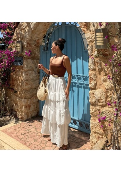 Katlı Pileli Etek - Ekru