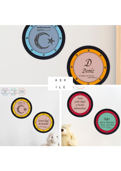 Erkek Bebek Ismine Özel, Besmele Yazılı, Ayyıldızlı Kelime-I Tevhid Motifli Hediyelik Duvar Dekoru modelleri