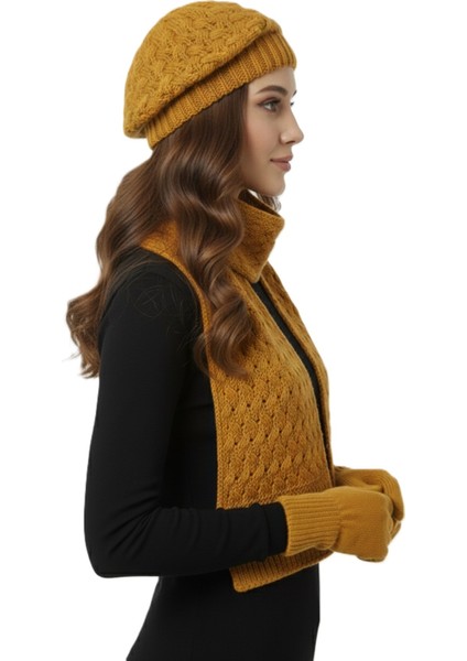 Kadın Kışlık Örgü Bere, Atkı ve Eldiven Takımı modelleri