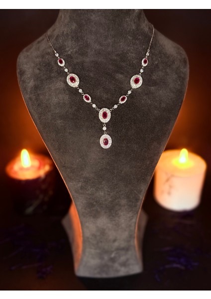 925 Ayar Bordo Zirkon Taşlı Gümüş Su Yolu Set fiyatları