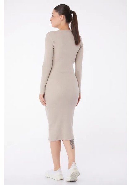 Düz Bisiklet Yaka Kadın Midi Elbise modelleri