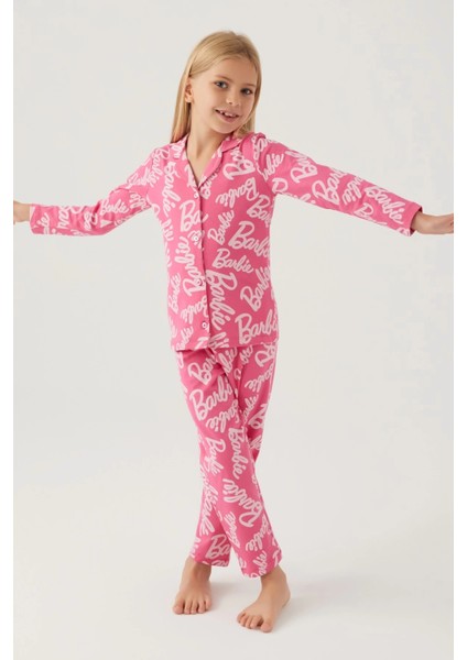 Barbie 1767-G Kız Çocuk Garson Gömlek Pijama Takımı