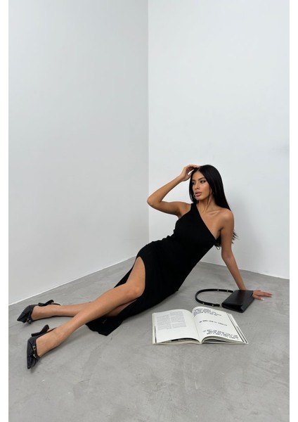 Yırtmaç Detay Tek Omuz Elbise fırsatları