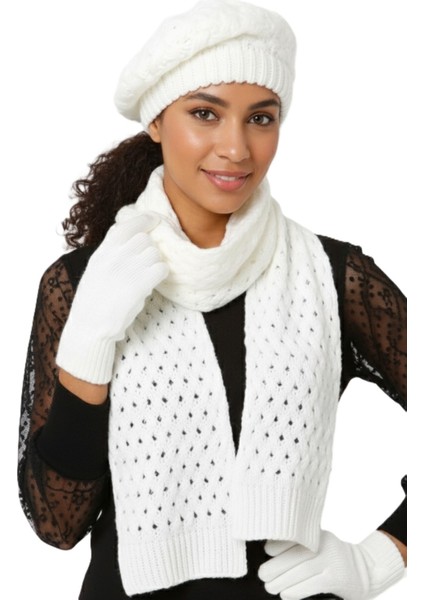 Kadın Kışlık Örgü Bere, Atkı ve Eldiven Takımı