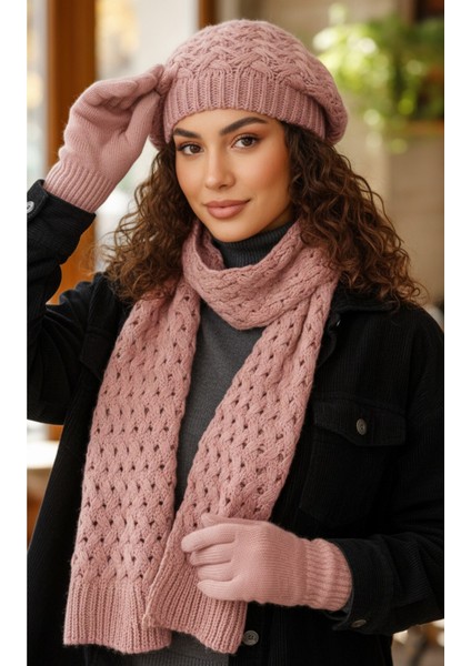 Kadın Kışlık Örgü Bere, Atkı ve Eldiven Takımı