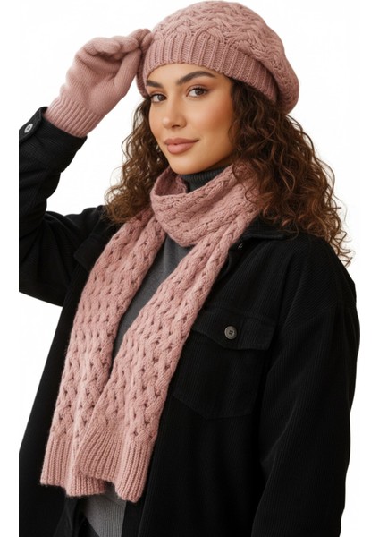 Kadın Kışlık Örgü Bere, Atkı ve Eldiven Takımı modelleri