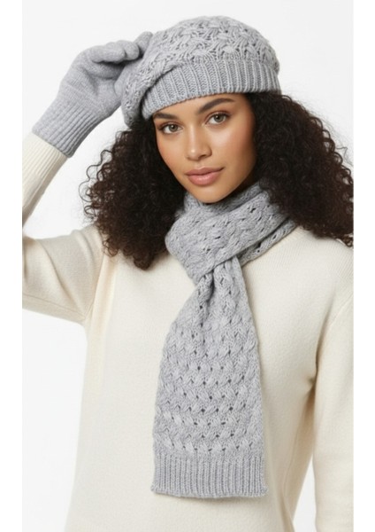 Kadın Kışlık Örgü Bere, Atkı ve Eldiven Takımı 3 lü set