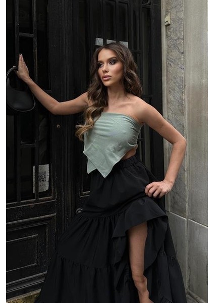 Audrey Fıfrlı Yırtmaç Detay Etek 4037