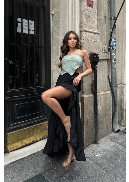 Audrey Fıfrlı Yırtmaç Detay Etek 4037 modelleri