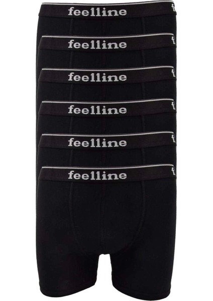 6 Adet Feelline Siyah Pamuklu Doğal Likralı Erkek Boxer