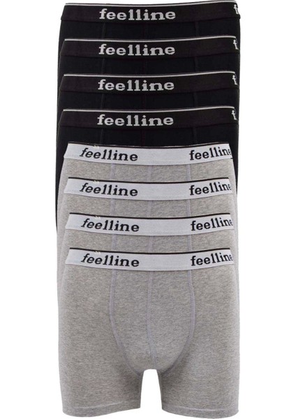 8 Adet Feelline Siyah ve Gri Pamuklu Doğal Likralı Erkek Boxer