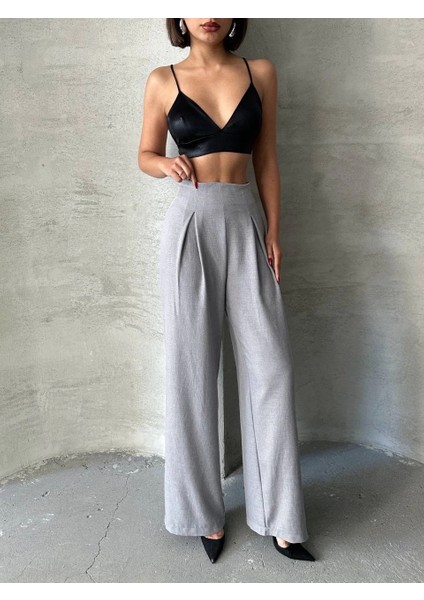 Pileli Keten Pantolon S255046