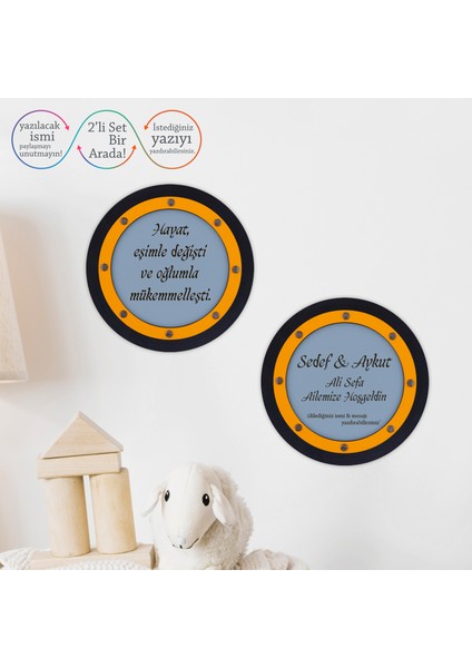 Aileyi Anlatan Isimli Tasarım, Hayat Eşimle Değişti Oğlumla Mükemmelleşti Mesajlı Bebek Oda Süsü