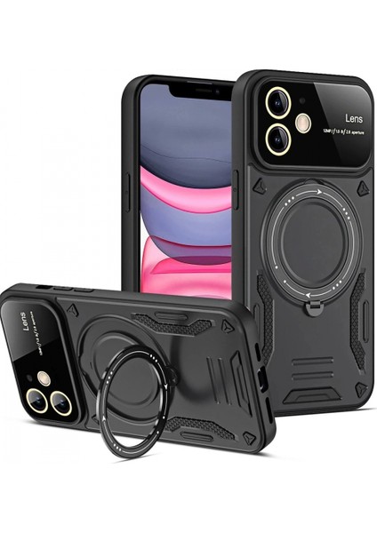 iPhone 11 Kılıf Joy Lens Standlı Kapak - Siyah