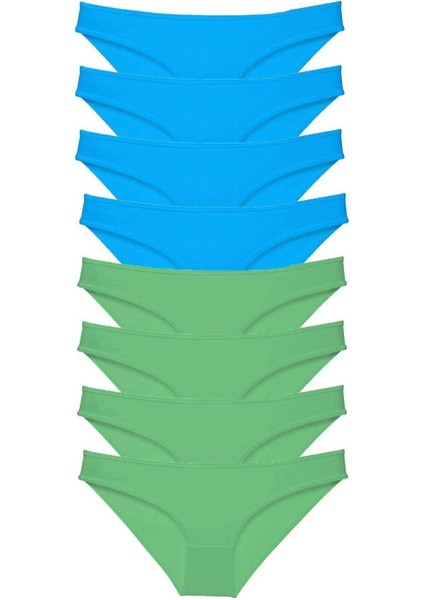 8 Adet Süper Eko Set Likralı Kadın Slip Külot Yeşil ve Mavi