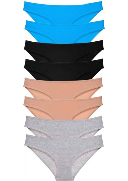 8 Adet Süper Eko Set Likralı Kadın Slip Külot Siyah Ten Gri Mavi