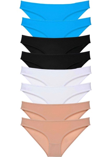 8 Adet Süper Eko Set Likralı Kadın Slip Külot Siyah Ten Beyaz Mavi