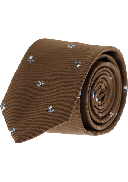 Desenli Kravat Orta Kahve Renkli Dokuma %100 Microfiber Erkek Aksesuarı