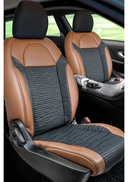 Fiat Egea Hatchback Uyumlu Oto Koltuk Kılıfı Deri, Kumaş Premium Kahverengi Siyah modelleri