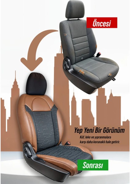 Daihatsu Cuore Uyumlu Oto Koltuk Kılıfı Deri, Kumaş Premium Kahverengi Siyah fırsatları