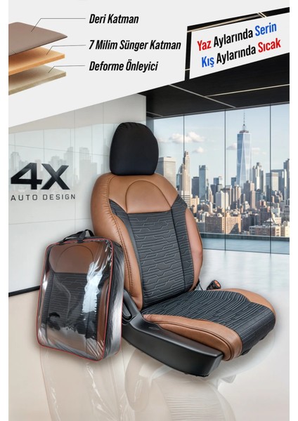 Toyota Corolla E120 99-2002 Uyumlu Oto Koltuk Kılıfı Deri, Kumaş Premium Kahverengi Siyah