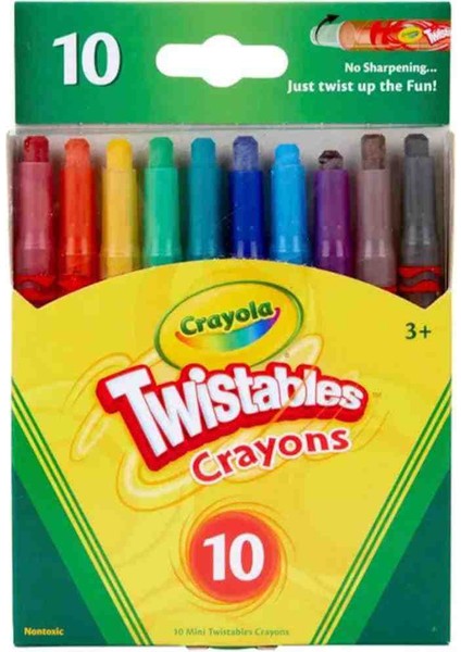 10 Twistable Crayons-Amerikan-Nontoxic-10 Renk Çevrilebilen Pastel Mum Boya Kalemi