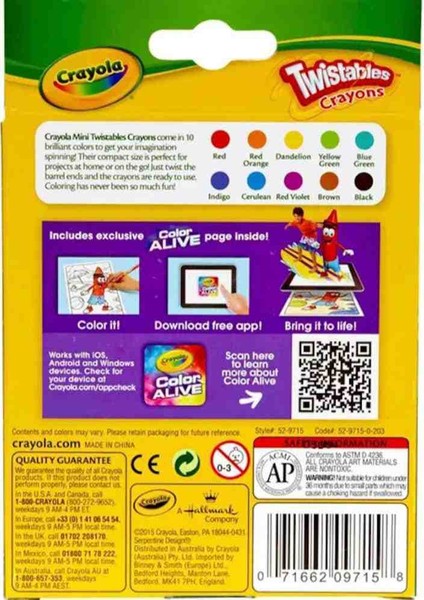 10 Twistable Crayons-Amerikan-Nontoxic-10 Renk Çevrilebilen Pastel Mum Boya Kalemi modelleri