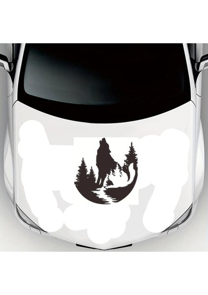 Orman ve Uluyan Bozkurt Oto Kaput Sticker 45 x 47 cm