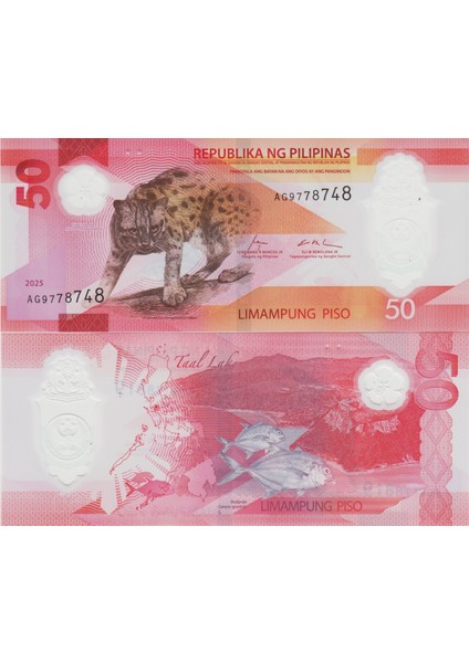 Filipinler 50 Pıso 2025 Leopar Kedisi Temalı. Çil Kondsiyon.
