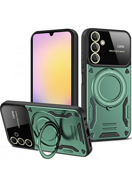 Samsung Galaxy A54 5g Kılıf Joy Lens Standlı Kapak - Koyu Yeşil