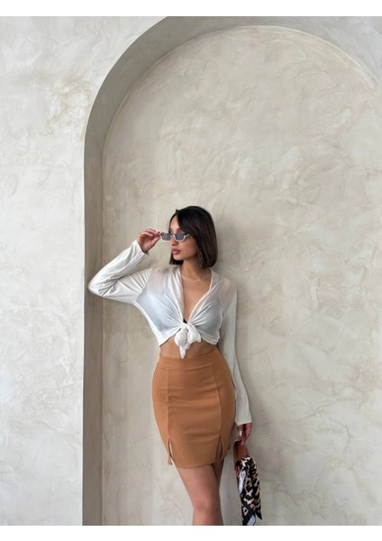 Çift Yırtmaçlı Etek Camel S25910 fırsatları