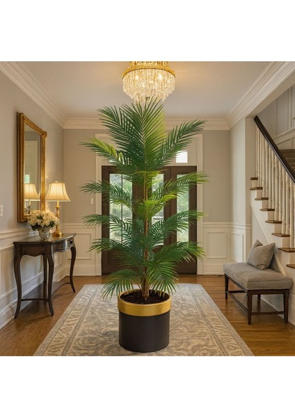 Yapay Areka Ağacı 150 cm Siyah Gold Kemerli Siyah Lux Saksıyla Kayraflow, One Size