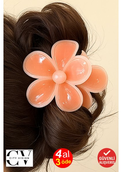 Papatya Model Yavruağzı Renk 7 cm Mandal Saç Tokası – Şık ve Dayanıklı