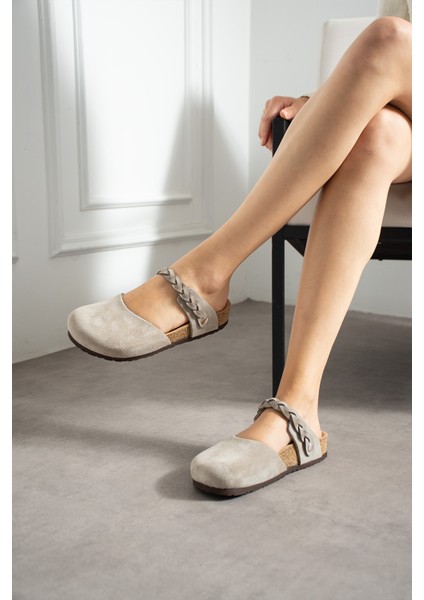 Lugano-S Hakiki Deri Mantar Taban Ortopedik Kadın Terlik