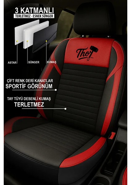 Ssangyong Kyron (Facelift 2007) 2.3i 16V (150) 2012 Uyumlu Thr Serisi Tay Tüyü Kırmızı Oto Kılıfı Tam Set fiyatları