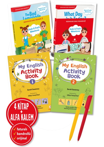 Alfa Kalem+Sarah Sweeney 4 Kitap (Early Readers 1-2+My English Activity Book 1-2) Ingilizce Yeni
