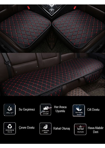 Renault Megane 3 Cabrio 2010-2015 Ön ve Arka Takım Koltuk Minderi Siyah Deri Kırmızı Dikişli Mixgiftz